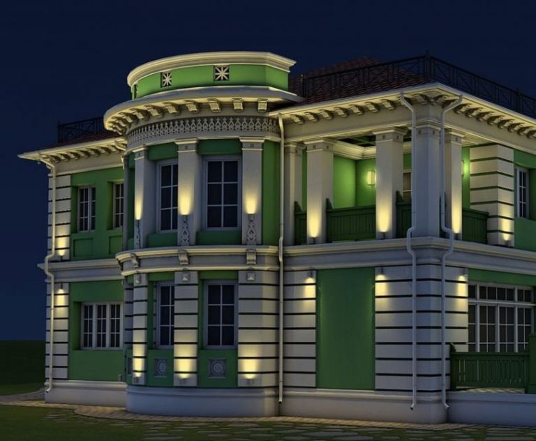 Подсветка фасадов частных домов фото